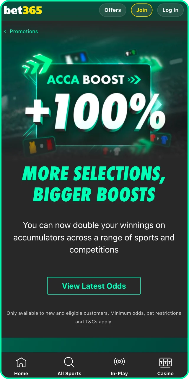 Activate the bonus in the Bet 365 app and start playing.