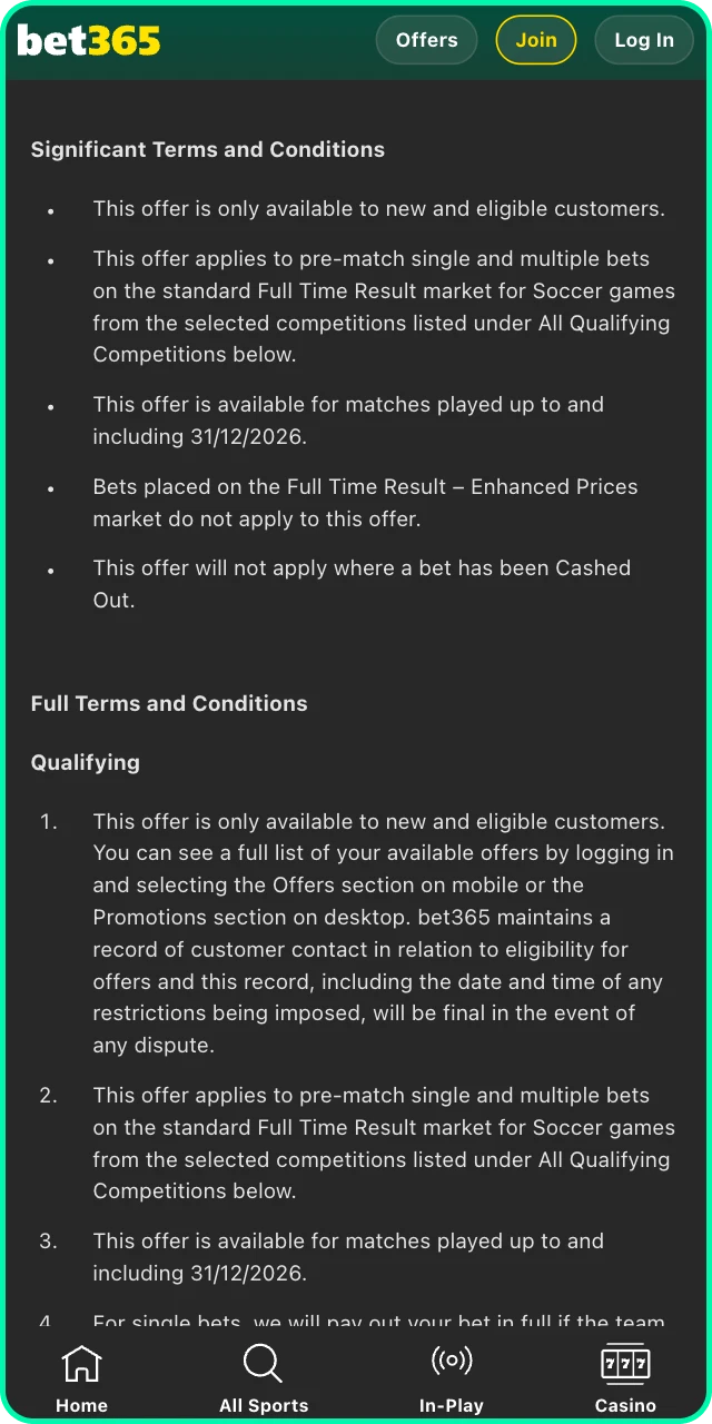 Meet wagering requirements at Bet 365 to withdraw your bonus winnings.