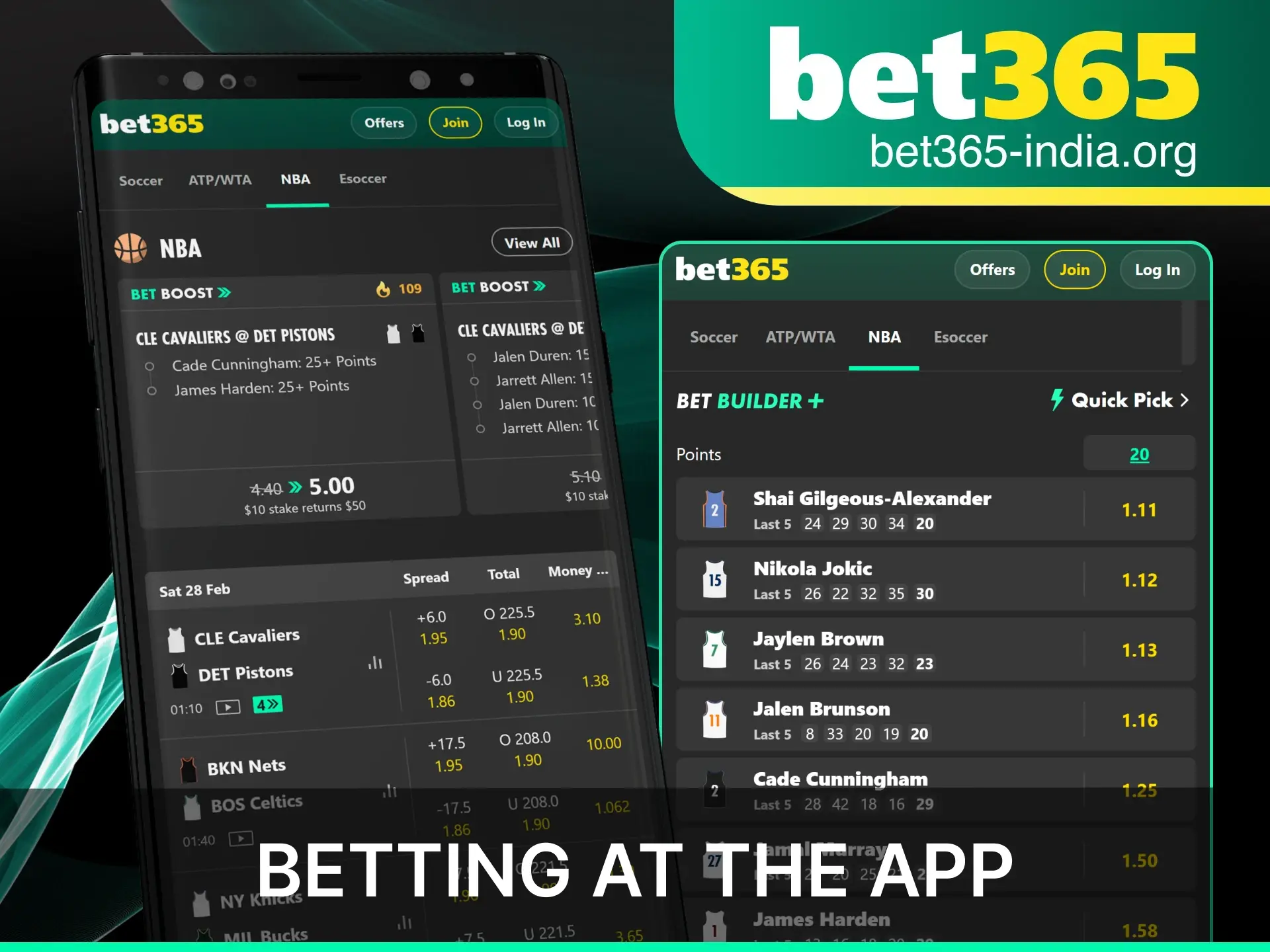 Bet on basketball matches anytime and anywhere with the Bet365 mobile app.