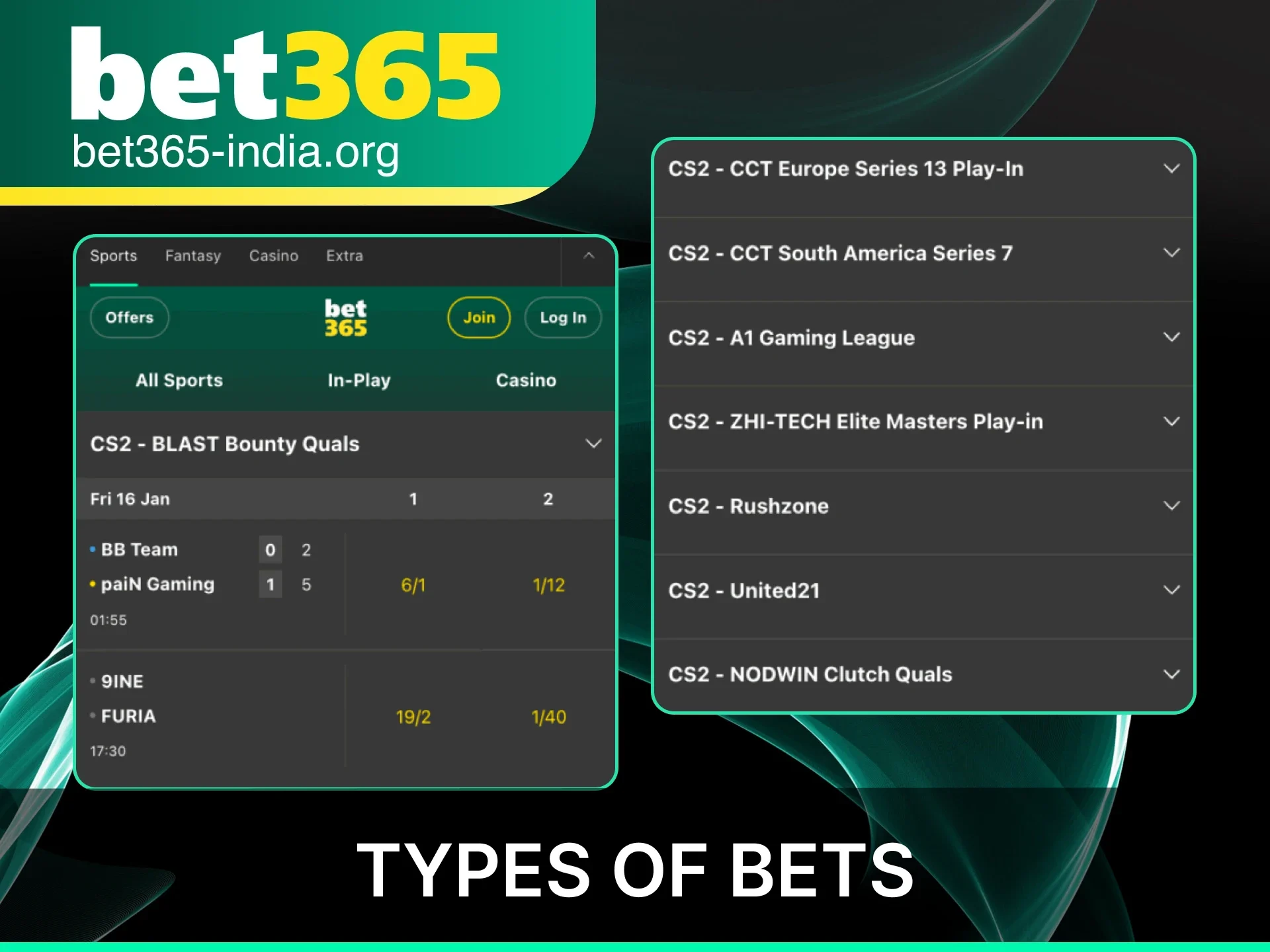 Explore a wide variety of esports betting markets and live in-play options at official Bet365 India.